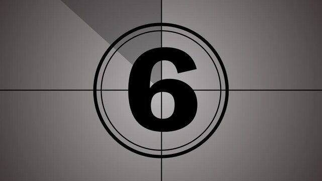 10 seconds from black color vintage film leader countdown animation. Cinema movie reel timer effect screen. countdown from 10 to 0 number old film timer count in retro style