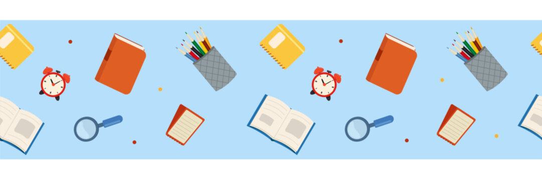 Seamless border with a school theme for textiles, children's products, or packaging