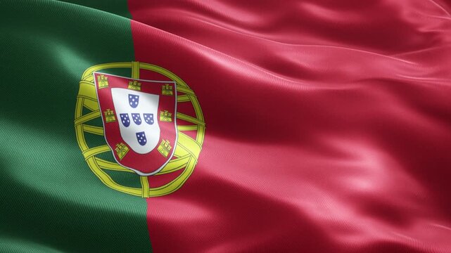 Portugal Flag Loop Animation, Soccer Championship Background, Seamless Waving Fabric