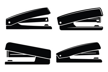 Four black stapler silhouettes on white background