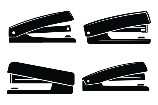 Four black stapler silhouettes on white background