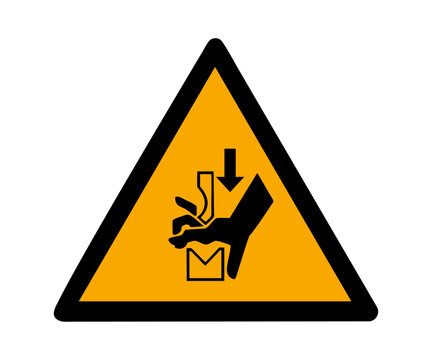 ISO 7010 W030 Warning Hand crushing between press brake tool sign. Hand Injury in Press symbol vector design and illustration.

