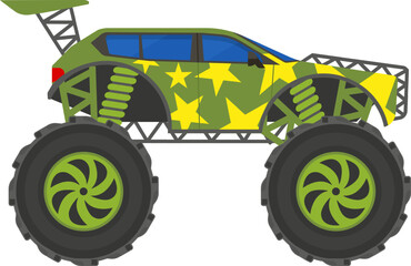 Monster truck featuring star camouflage design and huge wheels © WinWin