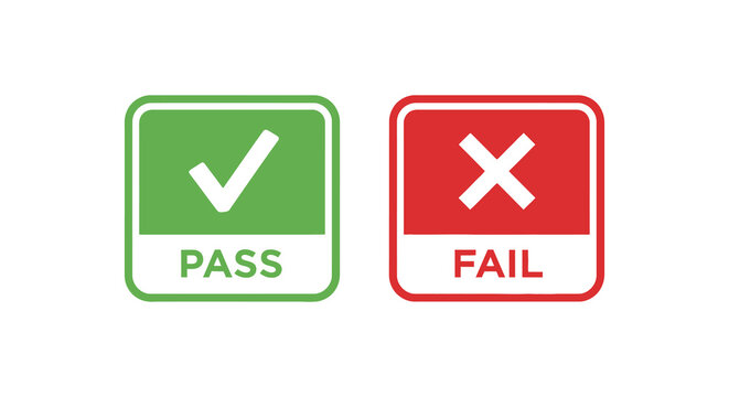 Two square signs one green with a checkmark one red with an x indicating pass or fail silhouette high quality professional