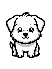 Naklejka premium Kawaii Puppy Cartoon Black and White Illustration
