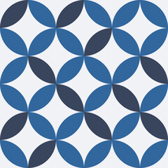 Fototapeta premium Blue interlocking circles geometric seamless pattern background