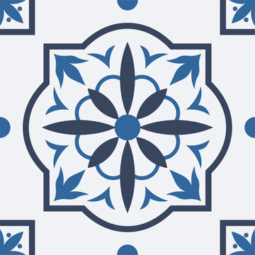 Portuguese ceramic tile pattern with blue decor