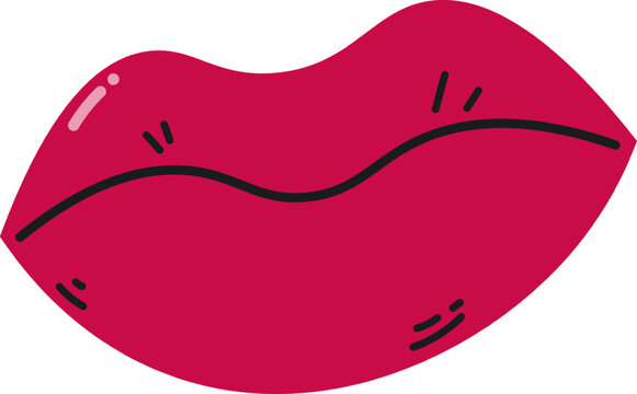 Red cartoon lips communicating kiss or smirking expression