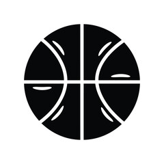 Stylized black basketball icon with clean white seam lines isolated on a white background, perfect for sports branding, athletic team logos, and basketball tournament promotional materials. © jakiyastock