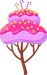 Obraz premium Fantasy candy tree growing sweet pink frosting and sprinkles