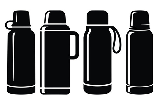 Four black thermos bottle silhouettes bottles thermoses