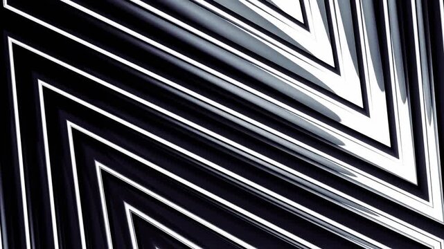 White and black zigzag pattern background with high contrast metallic lines moving in a rhythmic diagonal flow.