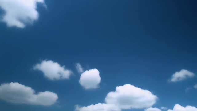 White Fluffy Clouds Moving Across a Deep Blue Sky Background