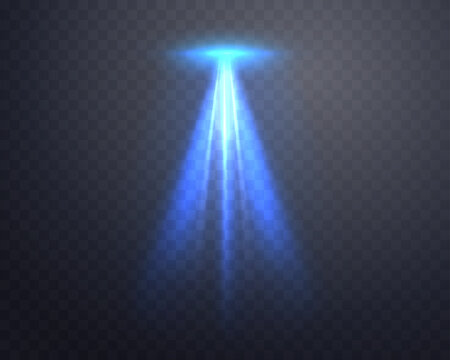 Spotlight illuminates blue stage background, concert lighting effect with glowing rays for award show or theater performance on transparent background. Vector illustration.