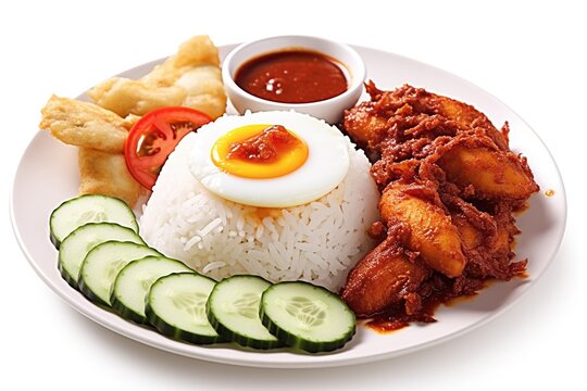 Nasi Lemak with Fried Chicken &ndash; Malaysian Coconut Rice with Sambal and Egg