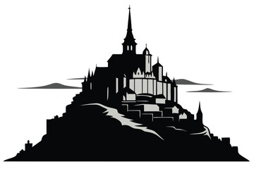 Naklejka premium mont saint michel silhouette line art vector illustration with a white background