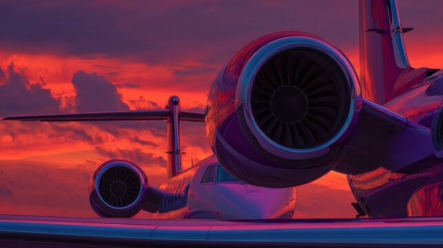 Gulfstream Jets' back parts glow at sunset.