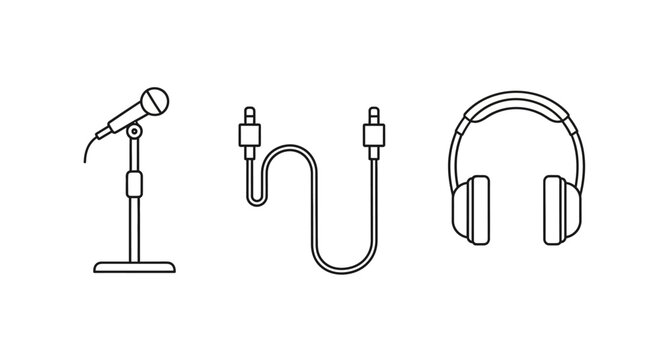 Microphone and headphones with cable.