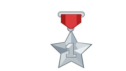 Obraz premium Silver First Place Star Medal Vector Icon Illustration with Red Ribbon and Number One, Flat Minimalist Design for Sports Achievement, Competition Victory, and Success, Scalable AI-Generated Art