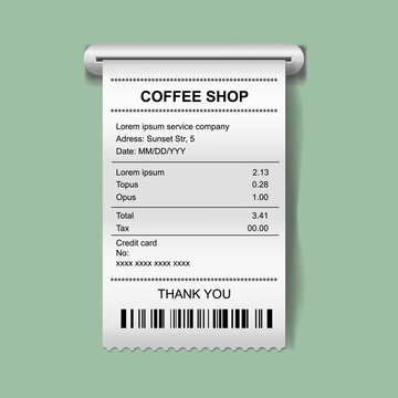 Printed paper receipt, shopping paper prints, bill atm check vector mockup. Coffee shop ticket mockup. check vector template realistic illustration