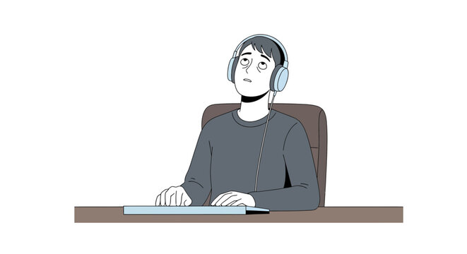 Burnout Stare Flat Illustration of a Remote Worker's Mental Emptiness