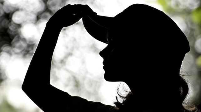 Silhouetted woman with baseball cap
