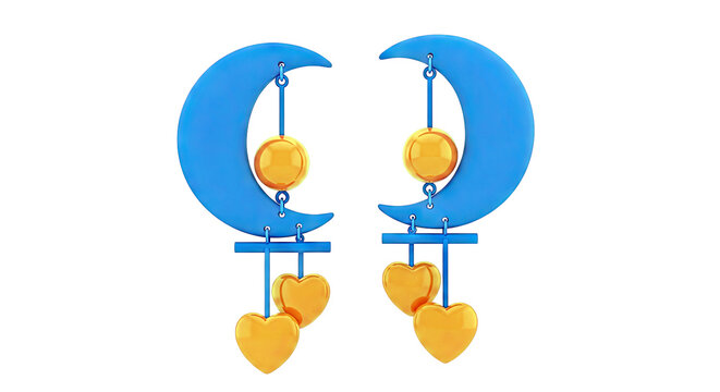 Blue moon and orange heart dangle earrings