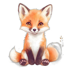 Fototapeta premium Cute Baby Fox Sitting Watercolor Illustration