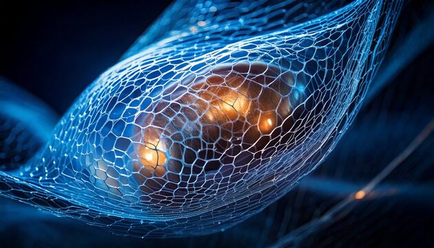 Serene abstract of soft silk fibers and futuristic blue energy