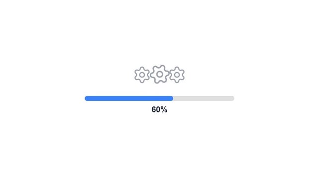 Digital progress bar at 60% completion with gear icons, representing system loading, data processing, software update, installation, or development on a clean white background.