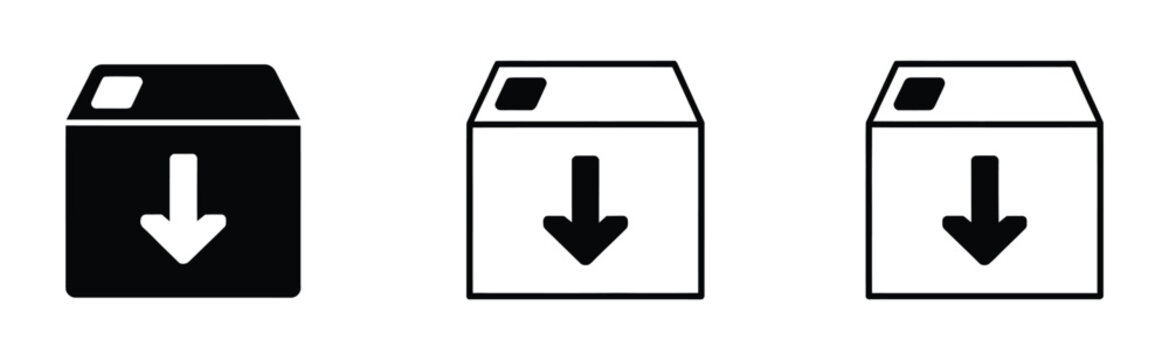 Download icon set. Download button Collection. Arrow download symbols. Software download icon . Download box icons in black and white Vector illustration. 