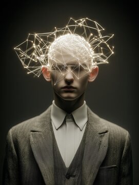 Human figure with a glowing neural-network brain.