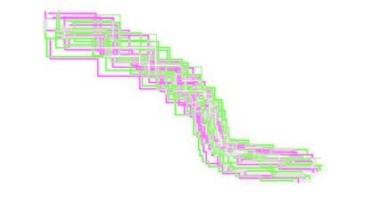 Fototapeta premium Abstract digital data visualization, a modern technological graph showing a downward trend, green and purple lines, a minimalist design for business analytics and financial reports