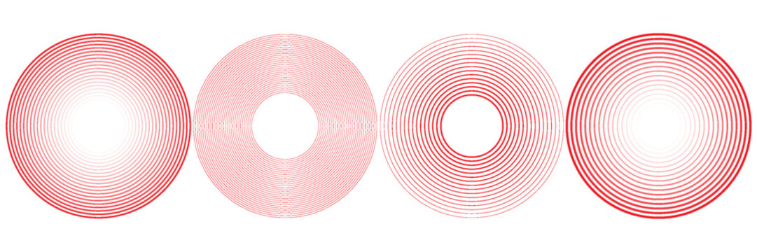 Pain red circles. Pain localization sign and pain pointings. Red rings. Sonar waves. Set of radar icons. Symbols for medical design. Vector illustration.