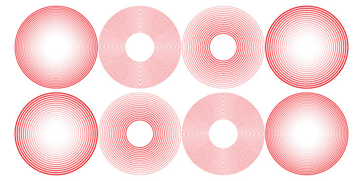 Pain red circles. Pain localization sign and pain pointings. Red rings. Sonar waves. Set of radar icons. Symbols for medical design. Vector illustration.