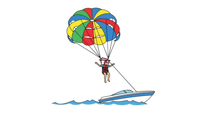 Parasailing Adventure with Colorful Parachute and Speedboat