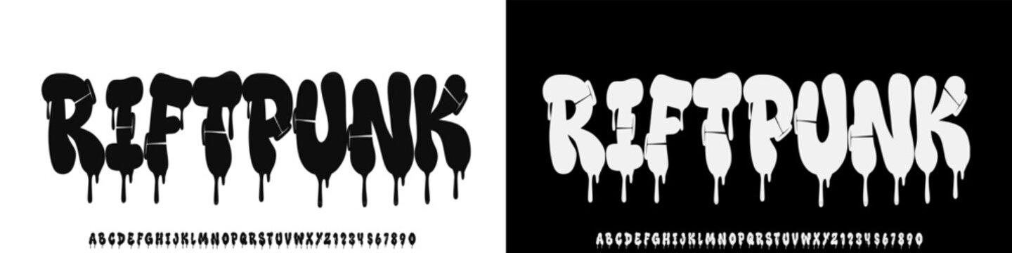 Riftpunk type font. Gothic font alphabet, letter typography print, dark vintage scary typeface. Rock poster sign, metal music handwritting graffiti, magic calligraphy. Vector illustration