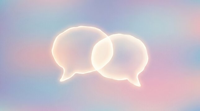 A pastel-colored background with two glowing speech bubbles