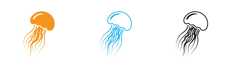 Colorful jellyfish icons in orange blue and gray for design © Raju