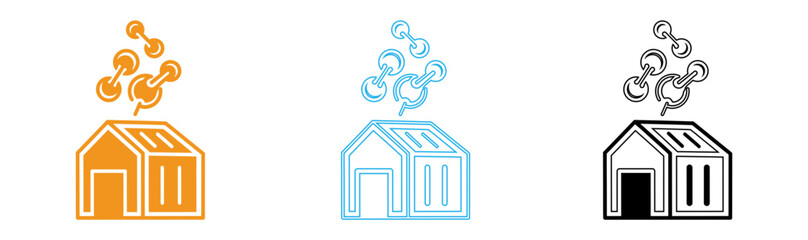 Colorful house icons with smoke coming out of chimney in orange blue and gray for ecology or heating concepts © Raju