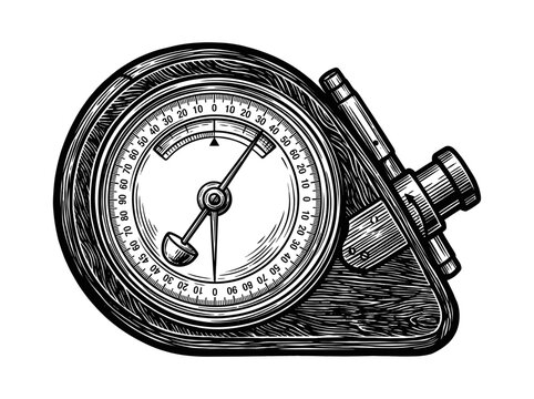 Vintage Clinometer Surveying Instrument Engraving Illustration Black and White Line Art