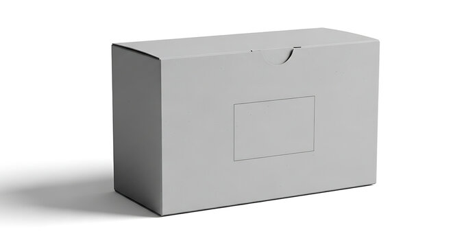 Minimalist food packaging box mockup, monochrome palette, elegant lighting, empty logo space, realistic cardboard detail, isolated on clean background"
