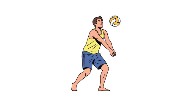 Illustration of a man playing beach volleyball bumping the ball