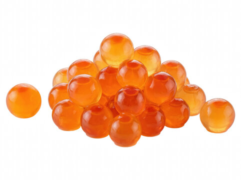 A cluster of translucent red salmon roe fish eggs