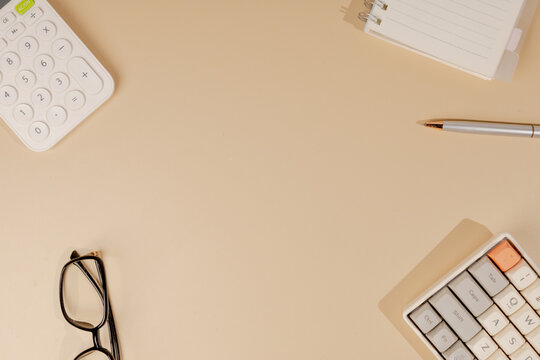 Minimalist Aesthetic Workspace Setup with Mechanical Keyboard and Calculator