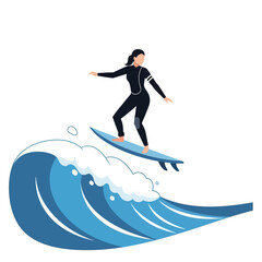 Obraz premium Woman Surfing on Blue Wave, Action Sport, Ocean Lifestyle