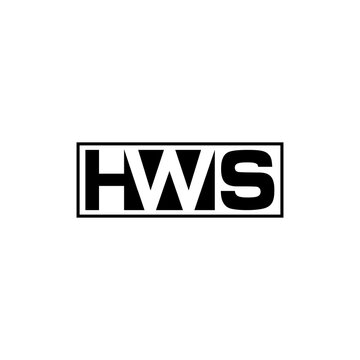HWS letter logo vector minimalist black typography design in rectangular frame isolated on white background for branding business identity and corporate emblem