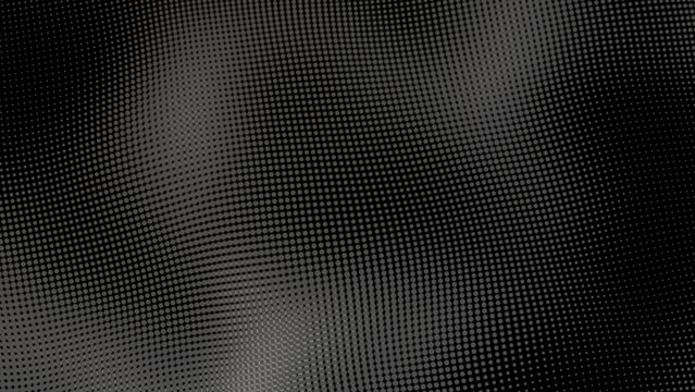 Abstract black and white halftone background with flowing dot pattern and depth distortion, minimal digital texture with wave grid structure seamless loop 4K