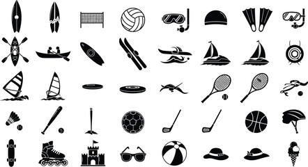 Collection of various sports and leisure icons in black and white © Mofajjol