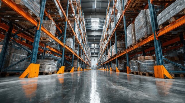 Cold Chain Refrigerated Warehouse Aisle Concept Background with Modern Digital Technology